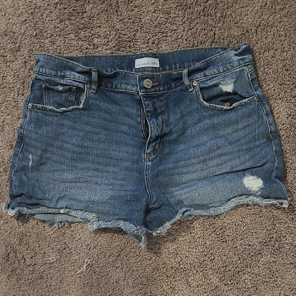 LOFT Blue Jean Shorts with Distressed Frayed Hems- Size 30